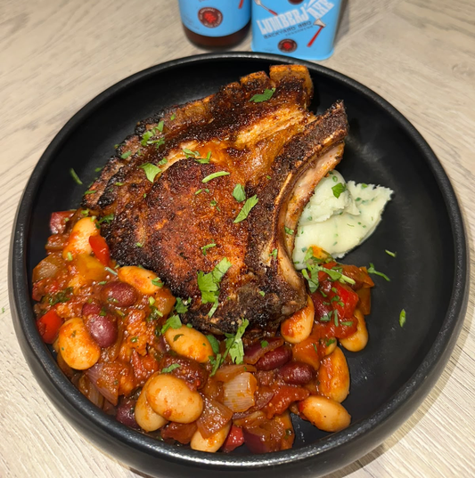 Backyard BBQ Pork Cutlets with Smoky BBQ Beans